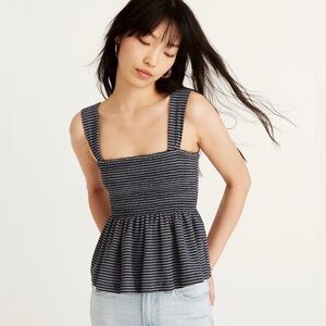 Madewell navy and white sleeveless smocked peplum blouse size M - EUC
